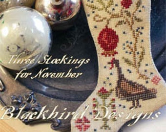 Blackbird Designs Three Stockings THANKFUL NOVEMBER Cross Stitch Pattern