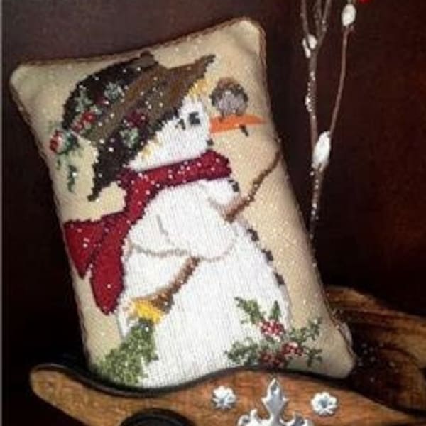 Twin Peak Primitives SNOWMAN With A BIRD Cross Stitch Pattern - Christmas Cross Stitch