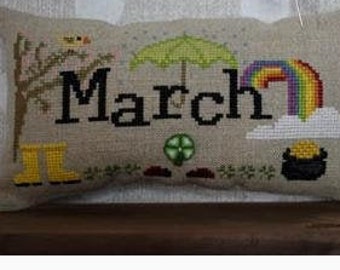 When I THINK OF MARCH Cross Stitch Pattern by Puntini Puntini with Button