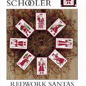 The Prairie Schooler REDWORK SANTAS  Cross Stitch Pattern - Christmas Cross Stitch Pattern