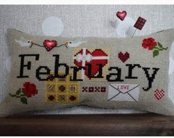 When I THINK OF FEBRUARY Cross Stitch Pattern by Puntini Puntini with Button