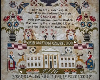 Twin Peak Primitives Cross Stitch Pattern ONE NATION Under GOD Cross Stitch Chart