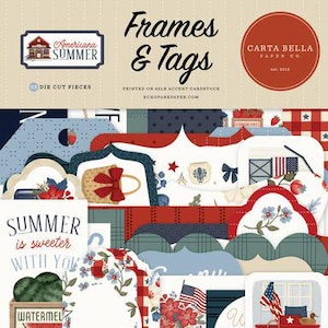 Carta Bella Americana Summer Frames & Tags, Patriotic Scrapbook Ephemera, 4th of July Paper Craft Supplies - Anabella's