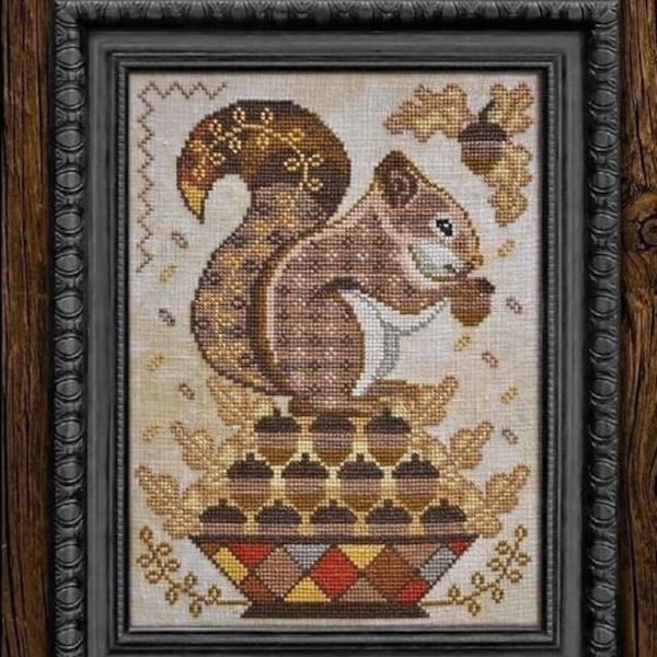 Cottage Garden Samplings GATHERING ACORNS #9 Cross Stitch Pattern - Time For All Seasons Series!