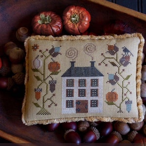 Plum Street Samplers AUTUMN COTTAGE Cross Stitch Pattern Autumn Cross Stitch image 1