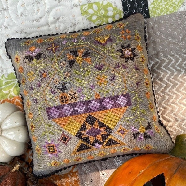 Pansy Patch Betsy's Halloween Basket Cross Stitch Pattern ~ Needlework Marketplace ~  New Cross Stitch ~ Halloween Cross Stitch