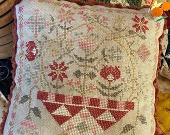 Pansy Patch Quilts & Stitchery ~ BETSY'S WINTER BASKET Cross Stitch Pattern ~ Winter Cross Stitch