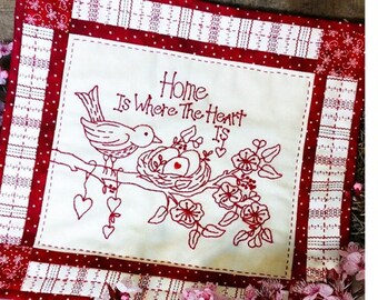 Bird Brain Designs Home Is Where The Heart Is  Embroidery Pattern ~ Hand Embroidery Pattern