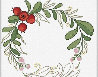 Alessandra Adelaide Needleworks Winter Wreath Cross Stitch Pattern  ~ Christmas Cross Stitch ~ Counted Cross Stitch ~ Winter Cross Stitch