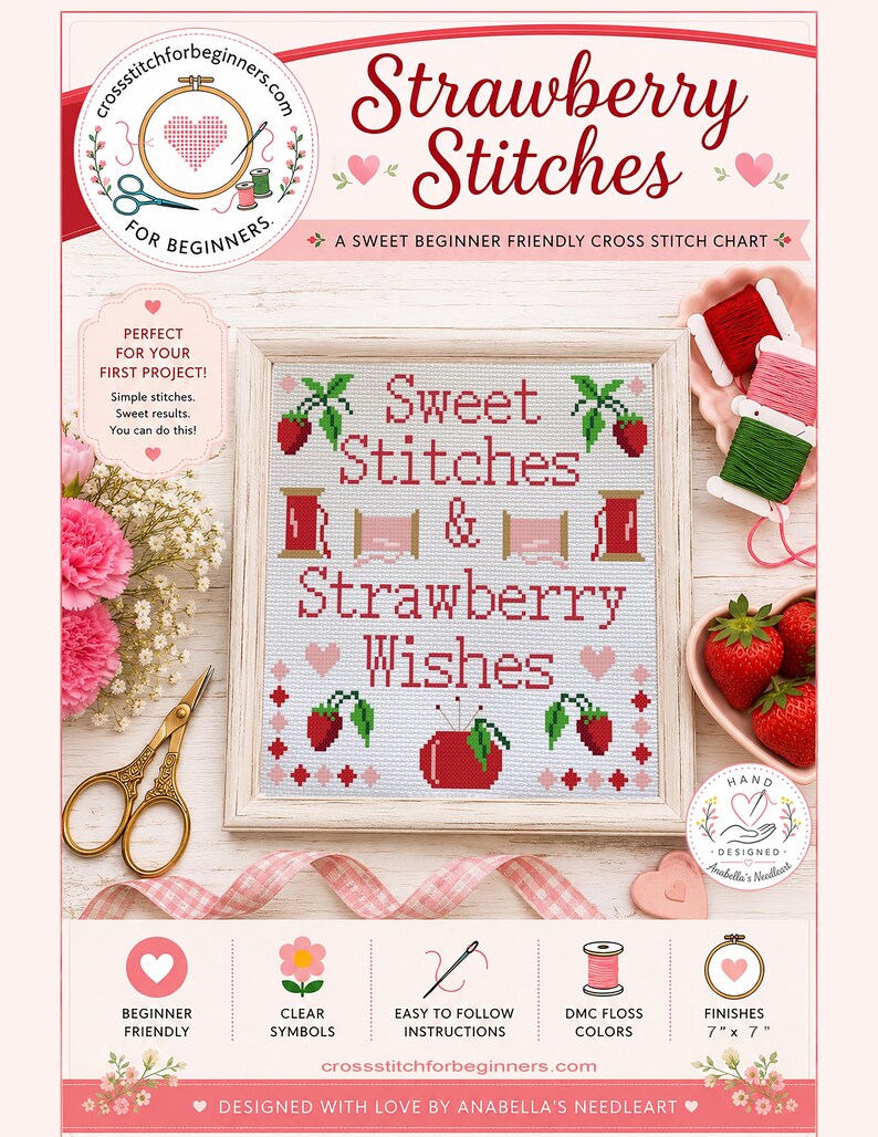 Strawberry Stitches Cross Stitch Pattern | Beginner Friendly PDF Chart ...