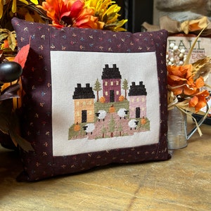 PDF Anabella's Needleart Autumn Harvest Home Cross Stitch Pattern ~ Fall Cross Stitch ~ Anabella's Cross Stitch ~ Prim Cross Stitch