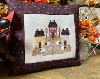 PDF Anabella's Needleart Autumn Harvest Home Cross Stitch Pattern ~ Fall Cross Stitch ~ Anabella's Cross Stitch ~ Prim Cross Stitch