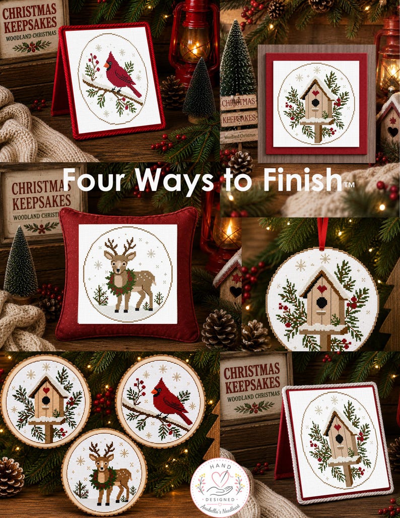Cottage Keepsakes Woodland Christmas Collection | 3 Primitive Christmas Cross Stitch Designs + Four Ways To Finish™