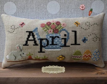 When I THINK OF APRIL Cross Stitch Pattern by Puntini Puntini with Button