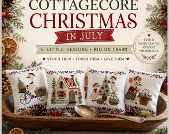 Cottagecore Christmas in July Cross Stitch Chart Collection | 4 Original Christmas Cross Stitch Charts | Printed Pattern Pack