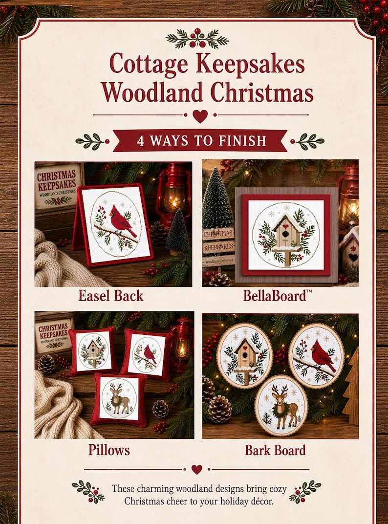 Cottage Keepsakes Woodland Christmas Collection | 3 Primitive Christmas Cross Stitch Designs + Four Ways To Finish™