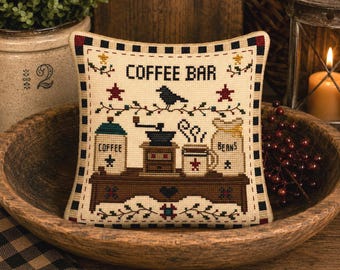 Country Kitchen Coffee Bar Cross Stitch chart  ~ Farm Fresh Cross Stitch Series ~ Anabella's Needleart - Country Cross Stitch - Farmhouse