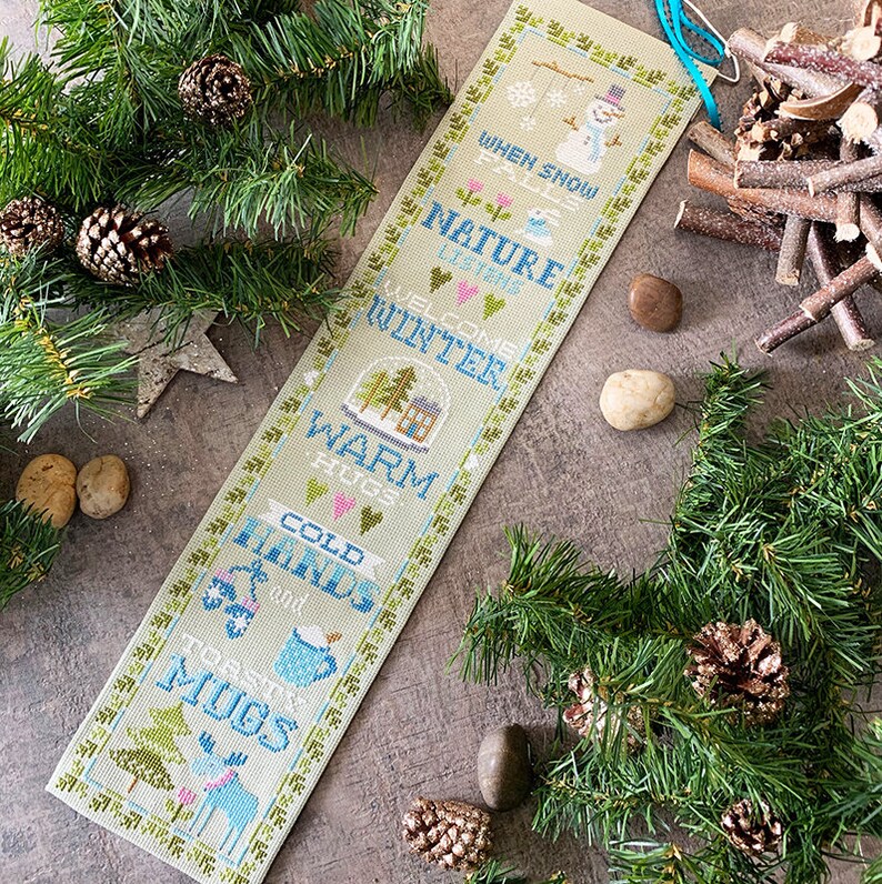 Winter Cross Stitch Pattern Tiny Modernist WINTER BELL PULL Cross Stitch Pattern