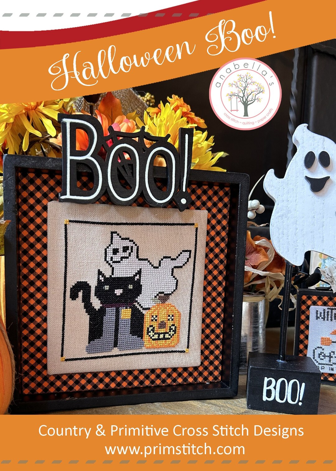 PDF Anabella's Needleart Halloween BOO Cross Stitch Pattern ~ Halloween ...