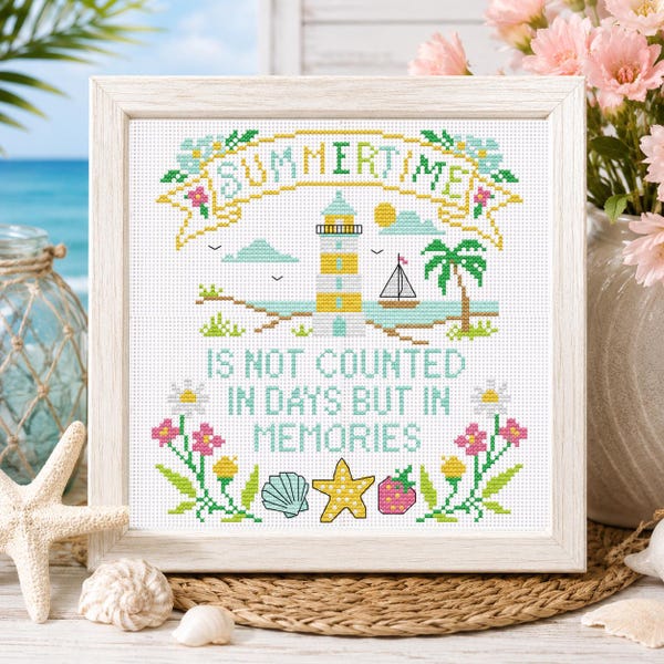 Summertime Is Not Counted In Days But In Memories Cross Stitch chart  ~ Summer Cross Stitch Patterns ~ Anabella's Needleart