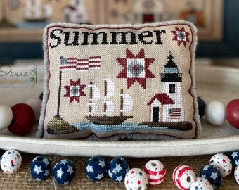 2024 Nashville Needlework Market - Mani di Donna American Seasons Pillow SUMMER Cross Stitch pattern ~ Anabella's Cross Stitch