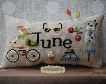 When I THINK OF JUNE Cross Stitch Pattern by Puntini Puntini with Button