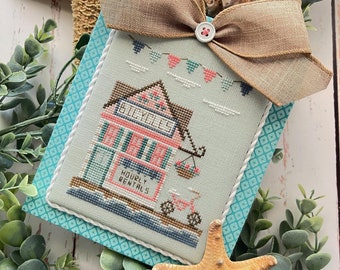 Country Cottage Needleworks Beach Boardwalk Part Three BIKE SHOP  Cross Stitch Pattern ~ Summer Cross Stitch