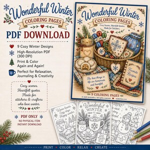 Wonderful Winter Coloring Book PDF | Cozy Winter Coloring Pages | Printable Adult Coloring Book | Instant Download | Winter Craft Gift