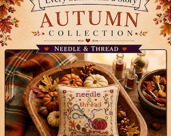 Patrón de punto de cruz de Needle & Thread, Needlework Marketplace 2026, muestrario de punto de cruz primitivo, decoración para sala de costura