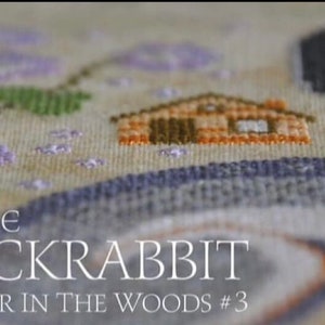 May include: Cross stitch pattern featuring a jackrabbit in the woods. The pattern is titled "The Jackrabbit: A Year in the Woods #3" and is from Cottage Garden Samplings.
