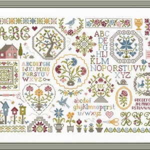 Jardin Prive'  Sampler Aux Medaillons Cross Stitch Pattern ~ New Cross Stitch Sampler