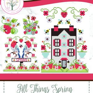 PDF Anabella&#39;s Needleart All Things Spring  Cross Stitch Pattern ~ Set of 4 ~ Anabella&#39;s Cross Stitch ~ Spring  Cross Stitch - PDF Download