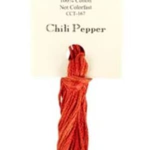 May include: A spool of red embroidery floss labeled "Chili Pepper" from Classic Color Works. The floss is 100% cotton and is 5 yards long.