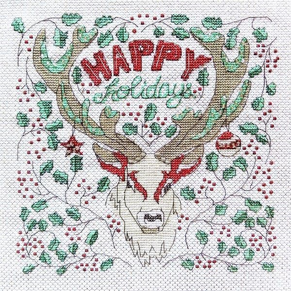 Peacock & Fig HAPPY HOLIDAYS DEER Cross Stitch Pattern ~ Christmas Cross Stitch ~ New Cross Stitch Chart