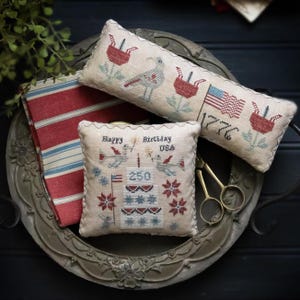 Happy Birthday USA  Cross Stitch Pattern - Plums Street Samplers Happy Birthday USA ~ Patriotic Cross Stitch ~ USA 250th Cross Stitch - PRE-ORDER