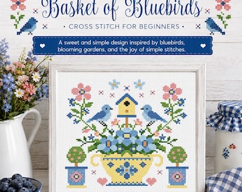Baskets of Bluebirds™  PDF Cross Stitch Pattern  - Bluebirds Cross Stitch ~ Anabella's