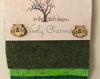 In the Patch Designs ~ Wooly Charms Greens 5ct ~ 5" x 5" ~ Wool Charm Packs ~ Cross Stitch Finishing ~ Anabella's Cross Stitch