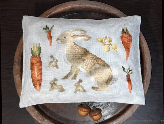 フランス　ヴィンテージ　サンプラー刺繍　リプロ　ゴブラン織　うさぎ　オリーブの木 サンプラーズ・プリミティブズ マザーバニー PDF クロスステッチ