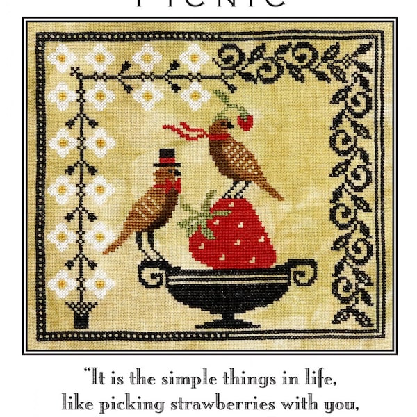 Artful Offerings POSH STRAWBERRY PICNIC Cross Stitch Pattern ~ Summer Cross Stitch