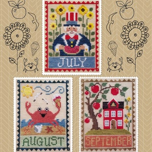 Waxing Moon Designs JULY AUGUST SEPTEMBER Trio Cross Stitch Pattern - New!