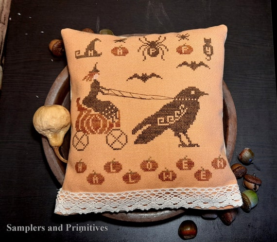 Samplers Primitives HAPPY HALLOWEEN PDF Cross Stitch Pattern ~Samplers Primitives Cross Stitch Patterns ~ Instant Download