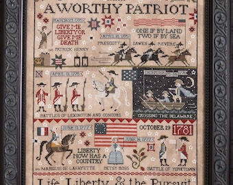 Un patrón de punto de cruz de un patriota digno de Plum Street Samplers - Punto de cruz de EE. UU. - Punto de cruz patriótico - Anabella's