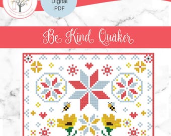 Digital Cross Stitch ~ Be Kind Quaker Cross Stitch Pattern ~ PDF Cross Stitch - Cross Stitch - Anabella's Needleart - Quaker cross Stitch