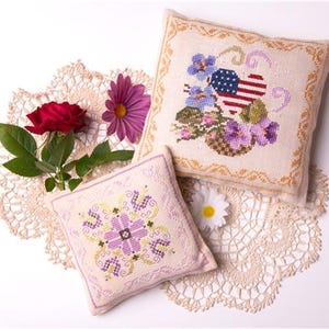 DIGITAL Cross Stitch ~ Samplers & Primitives Patriotic Heart Cross Stitch Chart - Patriotic Cross Stitch ~  PDF Cross Stitch ~ Set of 2