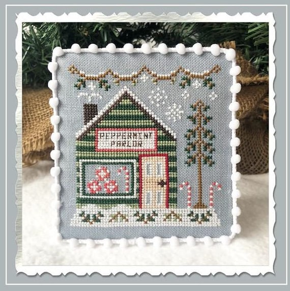Country Cottage Needleworks SNOW VILLAGE  4  –  Peppermint Parlor Cross Stitch Pattern