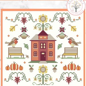 NEW Anabella&#39;s Needleart Happy at Home Autumn Cross Stitch Pattern ~ Anabella&#39;s Cross Stitch ~ New Cross Stitch ~ Fall Cross Stitch
