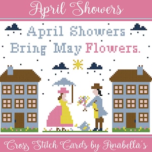 PDF Anabella's Needleart Cross Stitch Cards™ April Shower Cross Stitch Pattern ~ Spring Cross Stitch ~ Anabella's