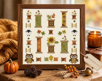 Saisonale Spulen Herbst Kreuzstichmuster (PDF), Herbst-Musterkarte, Saisonale Spulen Kreuzstichserie, Herbstliches Kreuzstichdesign
