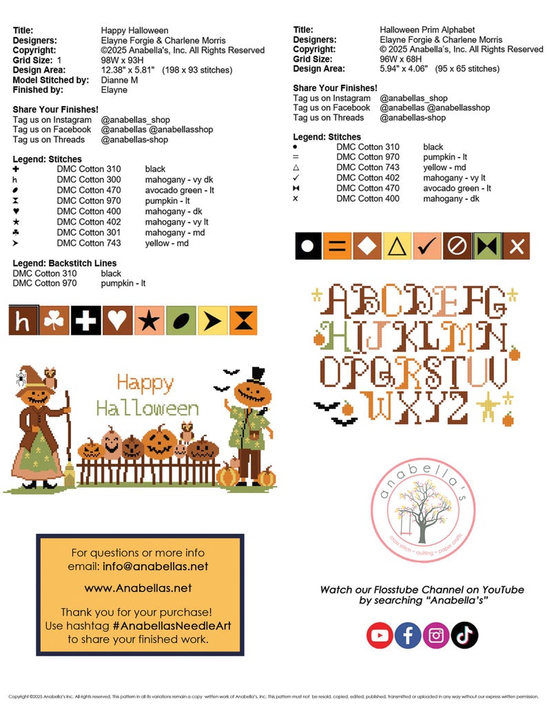 Anabella's Needleart ~ Happy Halloween & Halloween Alphabet ~ Needlework Marketplace ~ Pre-Order - New Cross Stitch ~ Halloween Cross Stitch