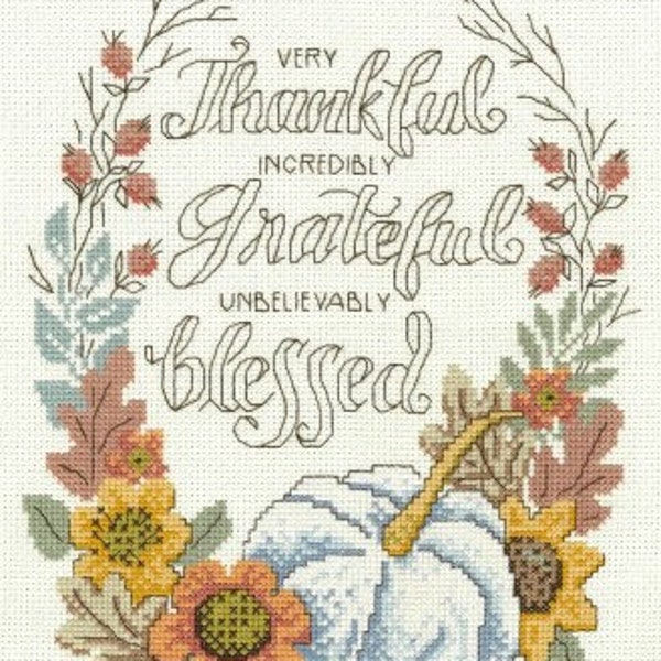 Imaginating - Thankful Grateful Blessed Cross Stitch Pattern ~ Autumn Cross Stitch